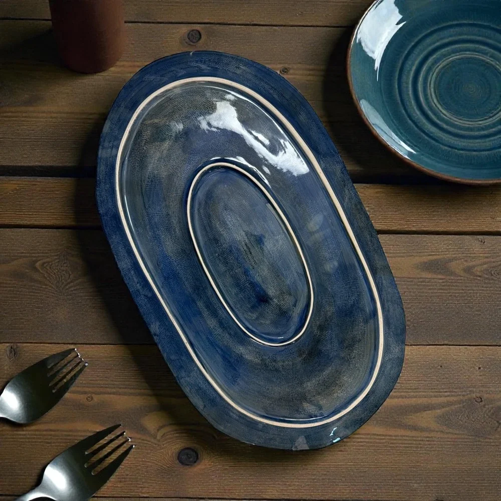 Creative Co Op 18.5” Stoneware Serving Platter ceramic Farmhouse Tableware Plate